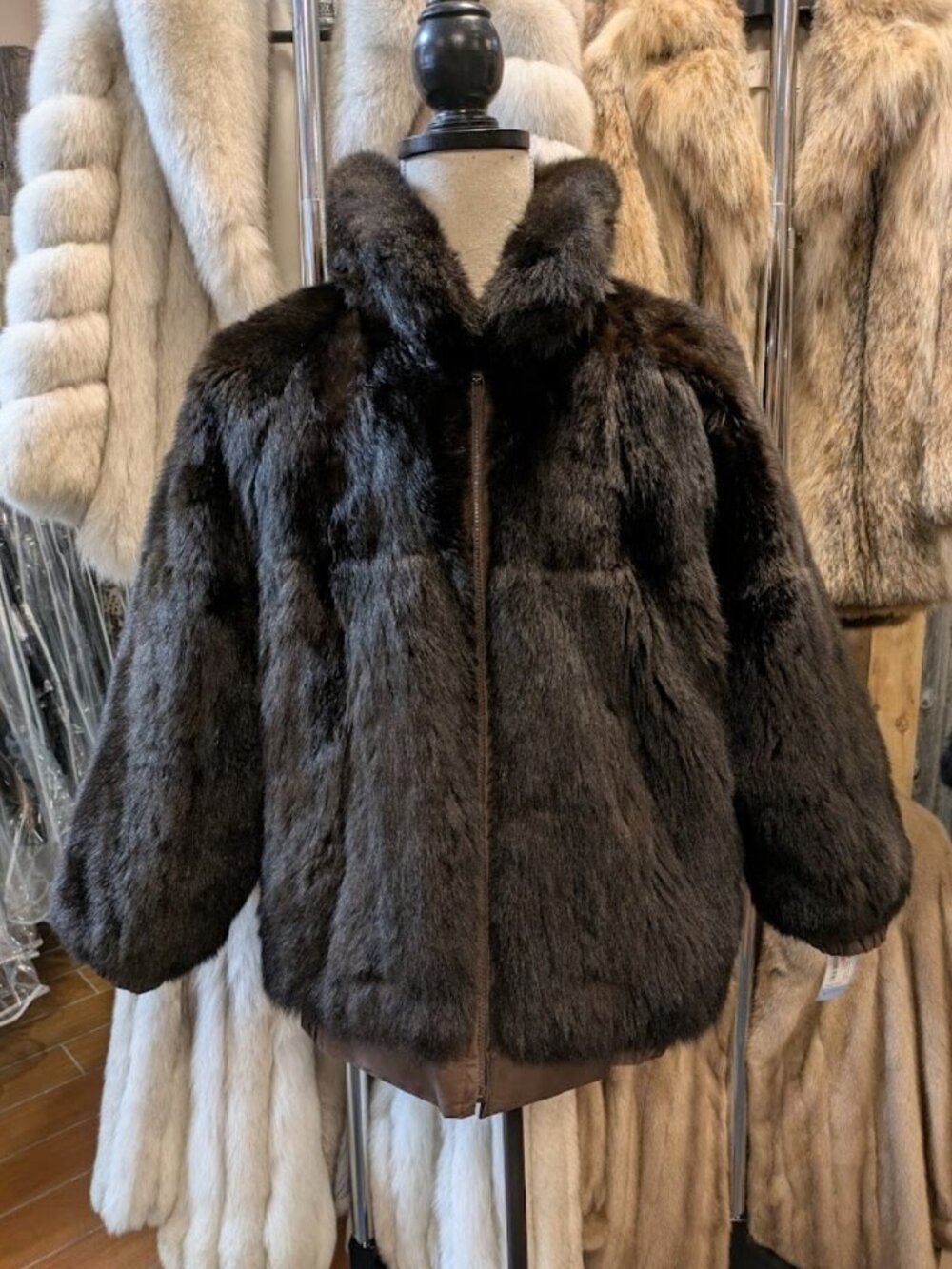 Reversible New Zealand Possum Brown Fur Bomber Jacket Men's Women's Large